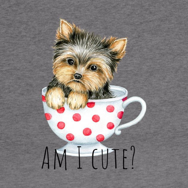 Cute Yorkshire terrier, cute puppy, puppy in a cup by Simple Wishes Art